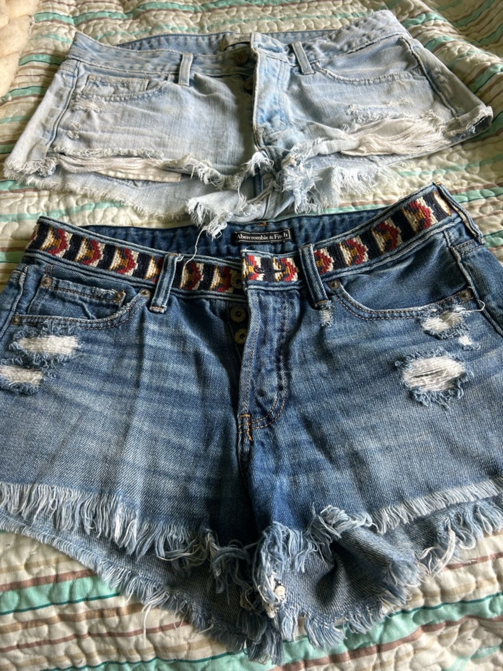 Two Abercrombie & Fitch Distressed Blue Denim Shorts